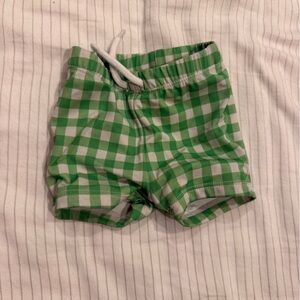 Janie and Jack Green and White Gingham Kids Swim Trunks